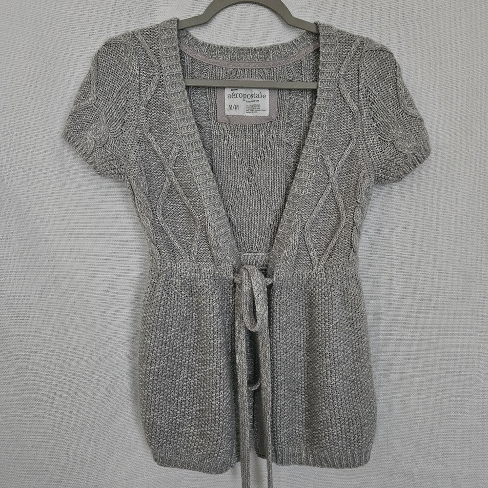 Aeropostale y2k Babydoll‎ Tie Waist Short sleeve cardigan sweater